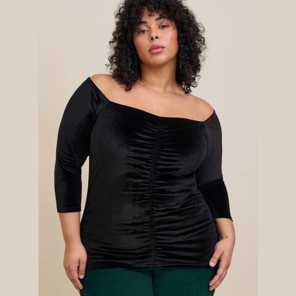 Torrid Stretch Velvet Shirred Front Off The Shoulder Top Size 2X NWT - Picture 1 of 9